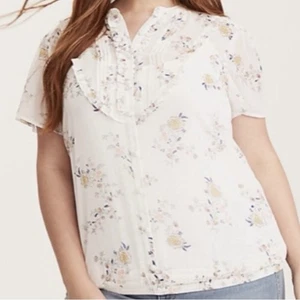 Blusa Tórrida Floral Volantes Frontales Transparente Blanca Multicolor Talla 1 (14-16) - Imagen 1 de 7