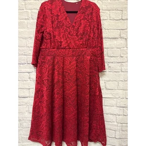 Grapent Red Lace V-Neck 3/4 Sleeve Formal Midi Dress SZ 22W New w/tags - Picture 1 of 4