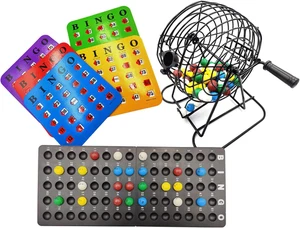 Bingo Game Set - 6 Inch Metal Cage with Calling Board, 5 Shutter Slide Card - Picture 1 of 12