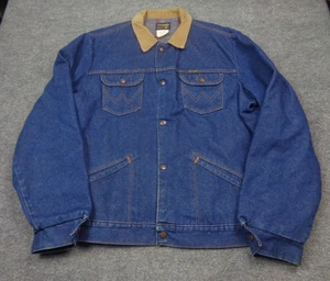 Giacca Wrangler vintage uomo 48 coperta foderata denim scuro ranch colletto velluto a coste - Foto 1 di 12