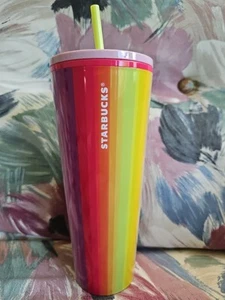 Starbucks 2025 Venti Multicolor Rainbow Striped Cold Cup (24 oz.), NWT - Picture 1 of 6
