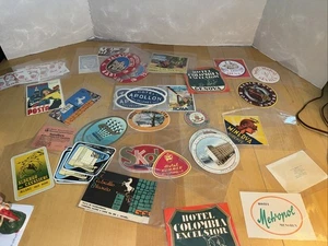 Original Airline Hotel Luggage Tags Stickers Labels Lot of 60 Vtg  1950s-1960s - Picture 1 of 12