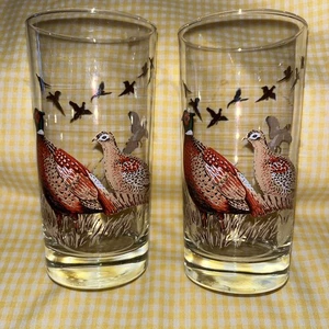 Set 2 Vtg Libbey Pheasant High Ball Drinking Glass Barware - Picture 1 of 4