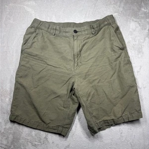 Uniqlo Unisex Green Cotton Linen Blend Zip Fly Partial Elastic Waist Shorts L - Picture 1 of 14