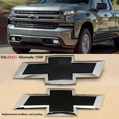 2022+ emblema de pajarita de rejilla y puerta trasera para Chevrolet Silverado 1500 cromo negro Foto 1 de 4