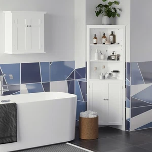 Corner Bathroom Cabinet Freestanding Bathroom Storage Unit, Open Shelves, White - Picture 1 of 11