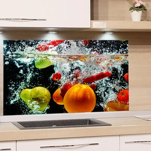 Protección contra salpicaduras vidrio cocina negro frutas agua cocina pared trasera pared de vidrio estufa - Imagen 1 de 6