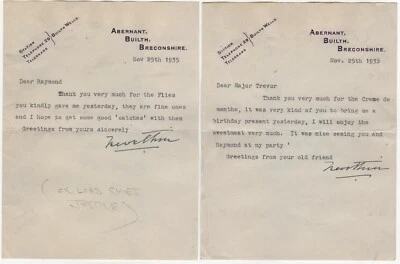 Lord Trevethin Signed Letter x 2 Ex Lord Chief Justice & 1st Judge A T Lawrence - Image 1 of 2