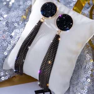 Black Metal Chain Dangle Drop Earrings for Women,Long Earrings,Tassel Earrings - Picture 1 of 5