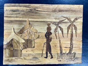 Appeso a parete corteccia legno artigianale arte popolare africana vintage da Lusaka Zambia - Foto 1 di 13