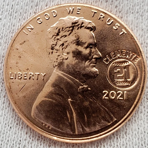 2021 Roberto Clemente Coin Baseball #21 Counterstamp Lincoln Penny Puerto Rico Cover