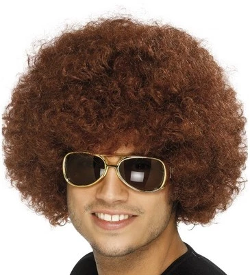 Años 70 años 80 años 1980 Hombres Damas Funky Afro Peluca Elegante Vestido Marrón Nuevo por Smiffys Foto 1 de 3