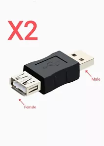 X2 USB 2.0 A Male to USB 2.0Female Converter Adapter Connector Extender Coupler - Picture 1 of 1