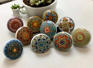 Mandala Ceramic Front Door Drawer Pulls Decorative Knobs Set of 20 Pc - Picture 1 of 14