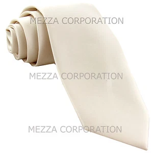 New pack of 10 Men's necktie solid color 100% polyester wedding prom Ivory - Picture 1 of 2