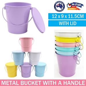 Small Metal Bucket + Lid Pastel Mini Tin With Handle Easter Plant Wedding Party