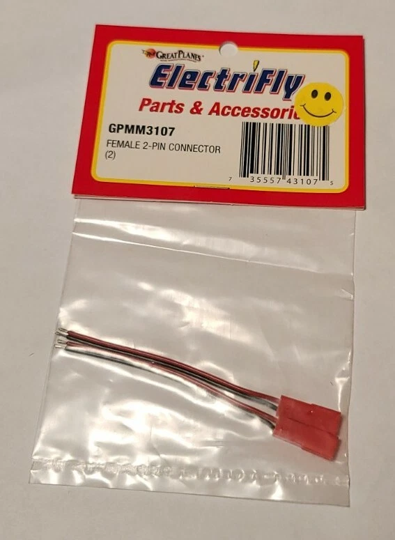 Great Planes Electrifly 2 Pin Connector Female 2 Leads JST Connector GPMM3107 - Image 1 of 1