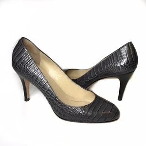 ANN TAYLOR | WOMENS Sz 5.5 | Leather, Crocodile Embossed Gray Heels - Picture 1 of 11