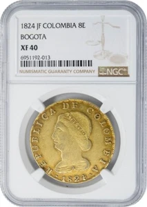 1824 JF Colombia Gold 8 Escudo Bogota XF40 NGC 949697-4 - Picture 1 of 4