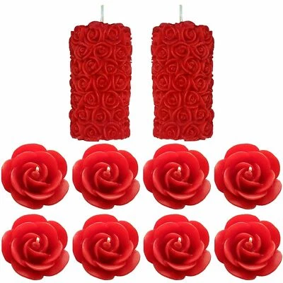 Rose Pillar & Floating Rose Wax Scented Candle Pack of 10 - Image 1 of 4