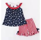 AnnLoren Girls 4th of July Smocked Patriotic Tunic & Shorts Outfit  Size 6