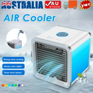 Air Cooler Fan Mini Portable Conditioner Humidifier Bedroom Desk USB 7LED Gift - Picture 1 of 13