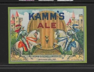 U.S. KAMM'S ALE BEER TAX PAID LABEL, KAMM & SCHELLINGER, CO., MISHAWAKA, INDIANA - Picture 1 of 1
