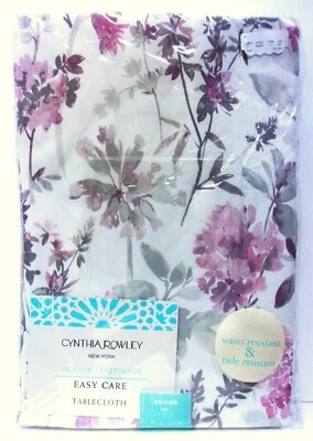Cynthia Rowley ~ 70" Round Tablecloth Hydrangea Watercolor Lavender Gray (New) - Image 1 of 4