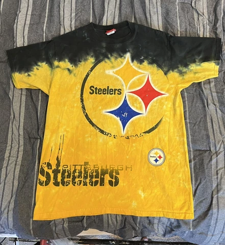 Pittsburgh Steelers Shirt Men's Large Black Yellow Tie Dye Big Logo Short Sleeve Cover