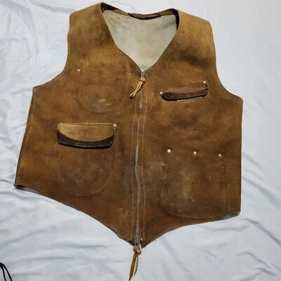 Chaleco de cuero de gamuza vaquero hecho a mano para hombre Western Wear - cuenta una historia XL Foto 1 de 4