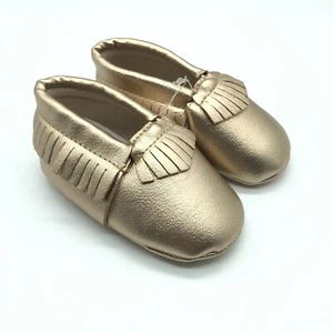 Toddler Girls Slip On Moccasins Faux Leather Soft Sole Fringe Gold US Size 5 - Picture 1 of 4