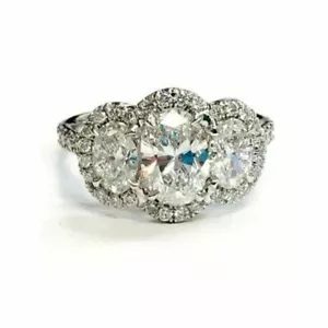 14K White Gold FN 2.30 CT Oval Cut Lab-Created Diamond Halo Engagement Ring Gift - Picture 1 of 3