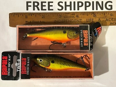 LOT OF 2 RAPALA TWITCHIN' RAP TWR-8 TWR08 HO HOT OLIVE DISCONTINUED LURE. NOS