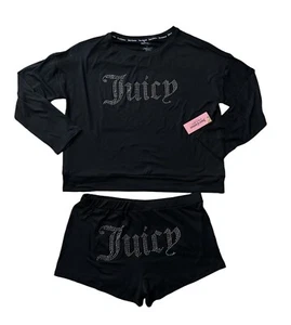 Juicy Couture Crystal Rhinestone Black Sleepwear 2 Piece Set NEW - Size Medium - Picture 1 of 2