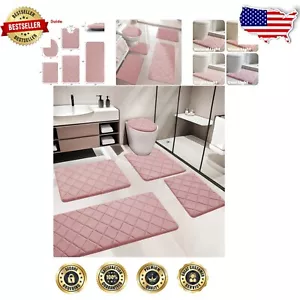 Stylish Pink Bathroom Rugs Set - Soft Memory Foam & Non-Slip Design for Safety - Picture 1 of 10