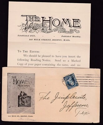 ADVERTISING - PUBLICATION, THE HOME MONTHLY 1896, BOSTON, MASS., CONTENTS - Image 1 of 2