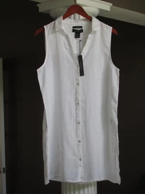 TAHARI White 100% Linen Sleeveless Collared Shirt Dress Size XL NWT  - Image 1 of 2