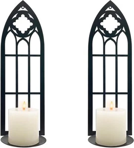 Candle Sconces 15.8'',Wall Candle Sconces Set of Two,Black Metal Gothic Wall Set - Picture 1 of 1
