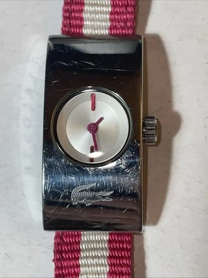 Lacoste Club watch Pink and white striped fabric strap, New Battery - Image 1 of 4