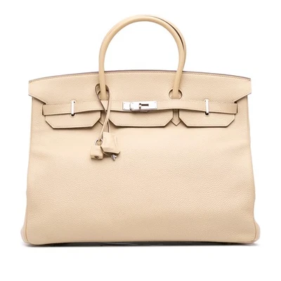 Authenticated Hermès Togo Birkin Retourne 40 Brown Beige Calf Leather Handbag - Image 1 of 4