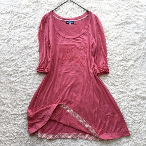 Abito lungo Burberry blu etichetta rosa con logo cavallo M