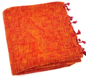 Orange yak woolen shawl handmade winter meditation blanket unisex cozy wrap - Picture 1 of 5