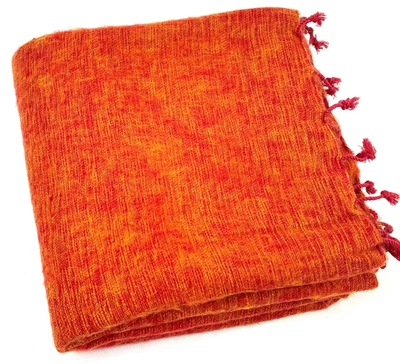 Orange yak woolen shawl handmade winter meditation blanket unisex cozy wrap - Image 1 of 4