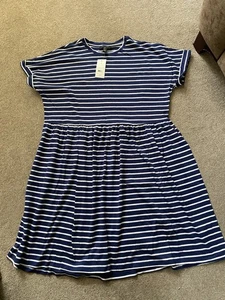 New Look Tall Medium navy White Striped Summer Dress BNWT - Picture 1 of 4