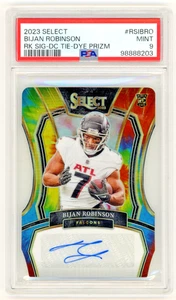 Letrero de novato Select Bijan Robinson 2023 troquelado tie dye Prizm/25 PSA9 #RSIBRO - Imagen 1 de 2