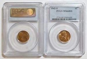 USA u.s.a. 1942-s 1c Lincoln Cent Penny Coin in slab PCGS MS66RD Gem BU Ceritife - Picture 1 of 1