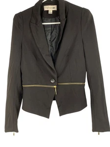Forever21 Black Fitted Blazer Jacket M Zip Away Peplum Hem Crop RY10373 - Picture 1 of 9