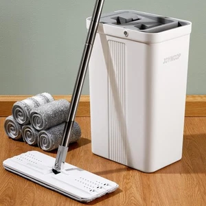 Mop and Bucket with Wringer Set, White Flat Squeeze Mop Bucket Set for Floor ... - Picture 1 of 8