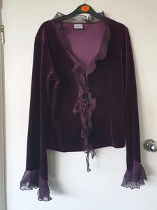 Next long-sleeved purple size 14 velour top with a tie front and ruffles - Picture 1 of 7