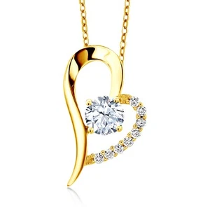 18K Yellow Gold Plated Silver Zirconia Heart Shape Pendant Necklace For Women - Picture 1 of 6